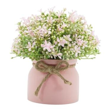 Imagem de WeiLaiKeQi Pequenas plantas artificiais em vasos, orquídea falsa, arranjo de flores em vasos, mini plantas de casa para casamento, peitoril de janela, Pote Rosa