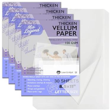 Imagem de Papel Vellum 8,5 x 11 papel translúcido para impressão, 100 g/m²/30,8 kg, papel de velino translúcido para convites, cartões de felicitações, bloco de papel para desenhar, esboçar, escrever (120