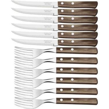 Imagem de Jogo De Churrasco Tramontina Aço Inox Polywood 12 Peças Cabo Castanho