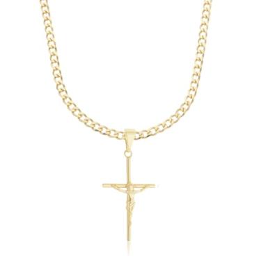 Imagem de corrente banhada a ouro De moeda antiga 3mm - Pingente Crucifixo Elegante