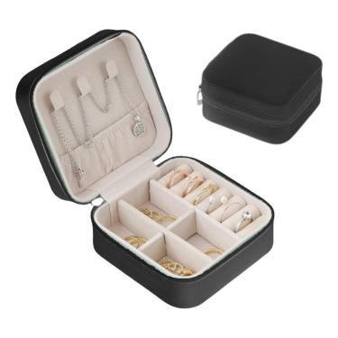 Imagem de Mini Porta Jóias Viagem Caixa Zíper Organizadora Preto