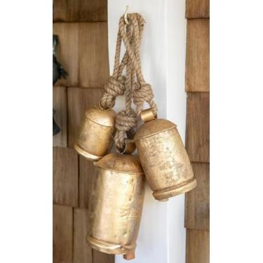 Imagem de ZIG ZAG Sinos de harmonia gigantes extragrandes vintage – Pacote com 3 (15 cm, 20 cm, 25 cm) | Sinos rústicos feitos à mão para decoração de árvore de Natal, artesanato e decoração de festa de