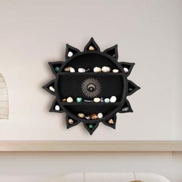 Imagem de Prateleira de cristal, prateleira de exibição de pedra, prateleira de madeira montada na parede, decoração de parede, prateleira flutuante para casa, suporte de armazenamento de joias com ganchos para