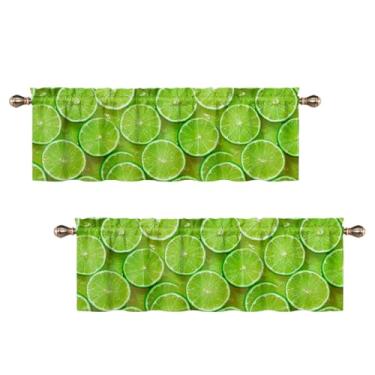 Imagem de Uiiooazy Sanefa verde limão para cozinha verde limão fruta sanefa para janela pequena 132x30 cm cortina de janela com bolso para varão para sala de estar quarto 2 painéis