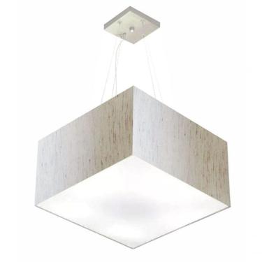 Imagem de Lustre Pendente Quadrado Vivare Md-4199 Cúpula Em Tecido 30/60x60cm - Bivolt Linho Bege 127/220v