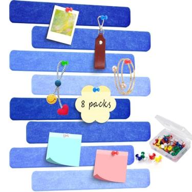 Imagem de 8 tiras de feltro para quadro de avisos, tiras de quadro de cortiça para paredes autoadesivas com 50 pinos, tiras de cortiça coloridas para decoração de sala de aula de escritório, quadro de avisos