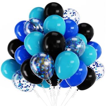 Imagem de Balões de cores sortidas, balão de festa de látex de 30,5 cm para festa de aniversário, balões multicoloridos, balões para chá de bebê de casamento (preto e azul)