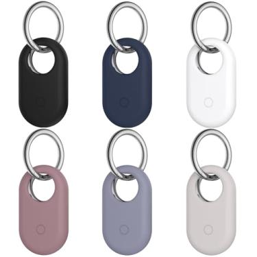 Imagem de Pacote com 6 capas para Samsung Galaxy SmartTag2, capa de silicone macio antiperda resistente a arranhões para Galaxy Smart Tag 2 com chaveiro (preto + branco + azul + cinza azul + violeta fumaça +