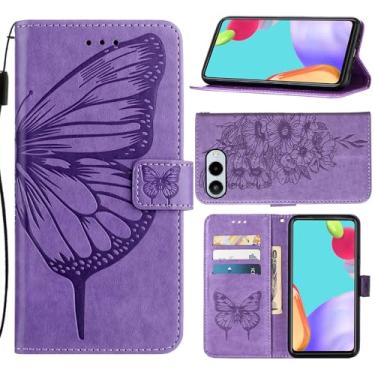 Imagem de Covthch Capa carteira T-Mobile REVVL 8, capa de telefone T-Mobile REVVL 8, suporte de couro com fivela magnética com suporte para cartão, capa de proteção flip de couro PU com suporte - roxa