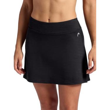 Imagem de Head Saia feminina listrada rodada, ajuste relaxado, costura interna de 38 cm, shorts de compressão embutidos com bolsos, Preto, M