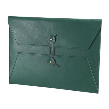 Imagem de Pasta de arquivo de couro para documentos, pasta de documentos importante com cordão de amarrar, capa para notebook, organizador de arquivos de couro, pasta de arquivamento de envelopes A4 (horizontal