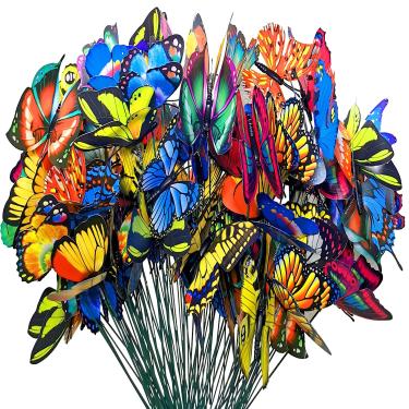 Imagem de Antallcky 100 peças Estacas de Borboleta Estacas Jardim Jardim Flores Vaso Cama Jardim Borboletas Decorações de Natal, Borboletas Artificiais em Fio de Metal Planta Estacas Multicolor
