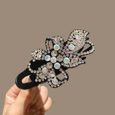 Imagem de Grampo de bico de pato de flor com garra de cabelo brilhante elegante suporte de rabo de cavalo acessório de cabeça presentes acessórios de cabelo