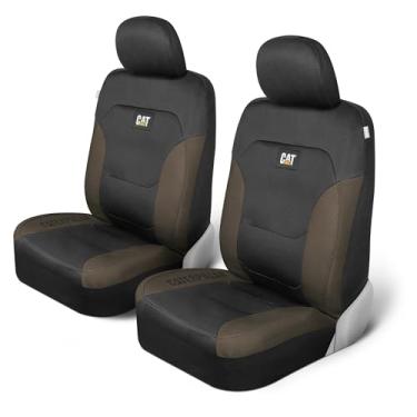 Imagem de Capas de assento automotivas Cat® Flexfit™ para carros, caminhões e SUVs (conjunto de 2) – Capas de assento de carro pretas para bancos dianteiros, protetores de assento de caminhão com acabamento em