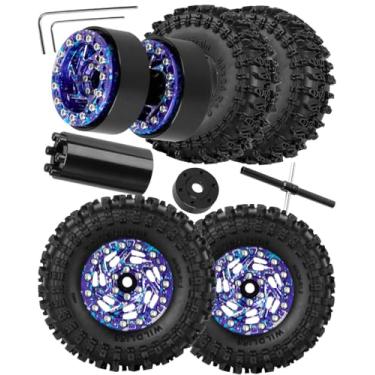 Imagem de hopsupRC 1.3 Dually Beadlock RC Wheel RC Tires for 1/24 1/18 SCX24 FCX24 TRX4M Ascent-18 RC Crawler,Aluminum 1.3" Wheel Hub Rim RC Truck Tires 4pcs w/Adjustable Offset 4PCS Colour