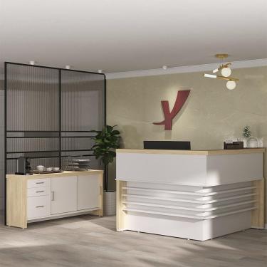 Imagem de Conjunto Balcão Recepção Em L E Balcão 2 Portas 3 Gavetas Corp A06 Olmo/branco - Mpozenato