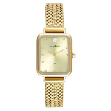 Imagem de Relógio Mondaine Feminino Quadrado Cristais Dourado 32744LPMVDE1