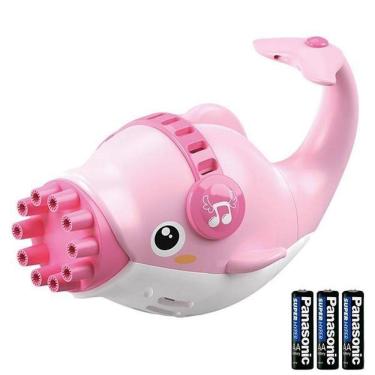 Imagem de Kit 1 Golfinho Bolha Sabão Criança Infantil+ 3 Pilha Rosa 9