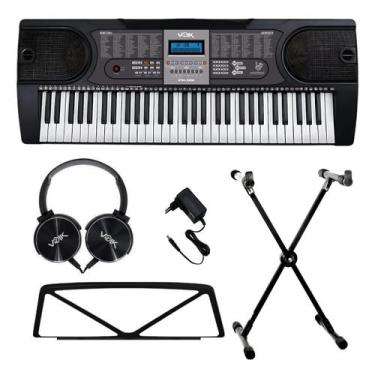 Imagem de Kit Teclado Musical 61 Teclas Voik VTM3000 Com Suporte em X