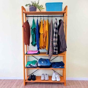 Imagem de Arara de Roupas de Madeira Pinus Linea Ample Carvalho - ArtFactory Des