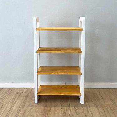Imagem de Aparador de Madeira Pinus Linea de 4 Prateleiras Slim Nozes e Branco -