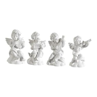 Imagem de Baoblaze 4 peças estátuas de querubins, pequenas figuras de anjo, figuras de mesa, mini esculturas musicais de resina para cozinha, estante de livros, casa de