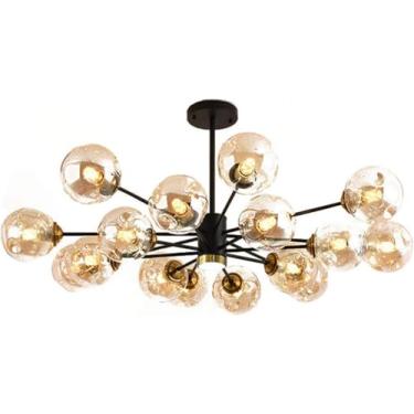 Imagem de Lustre moderno de galhos, lustre de vidro com luz de teto LED, vidro cinza âmbar, casa de fazenda, luminária pendente industrial para cozinha, sala de jantar, sala de estar, restaurante, pre