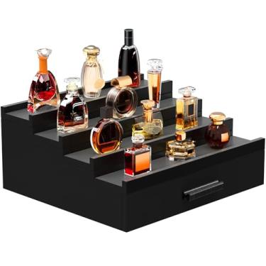 Imagem de Zalida Organizador de Colônia de madeira para homens, 4 camadas de suporte de exibição de perfume e 2 compartimentos ocultos, maior espaço de armazenamento, organizador de perfume masculino, suporte