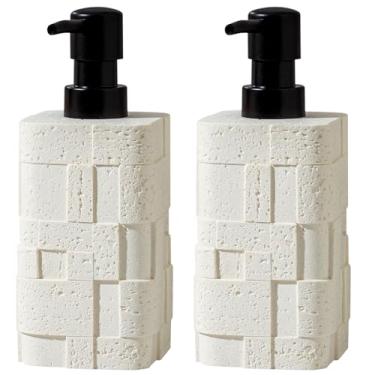 Imagem de Haocoott Dispensadores de sabão 400 ml 382 g, 2 peças luxuosas loção para as mãos, xampu, dispensador de sabonete, frascos de bomba de sabão com aparência de pedra travertino para cozinha e banheiro