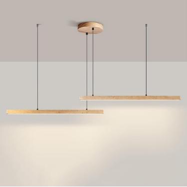 Imagem de Lustre de pedra de mármore, luminária pendente linear LED regulável, faixa longa, lustre de fazenda, luminária de teto suspensa moderna em V para sala de jantar, ilha de cozinha, balcão de b