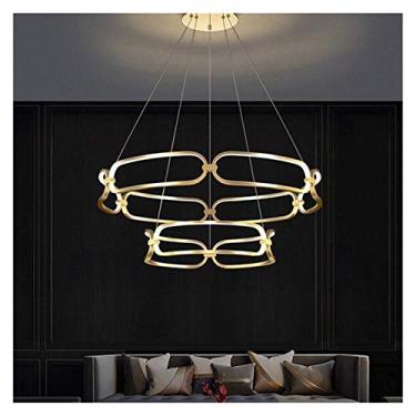 Imagem de Lustres de teto modernos de luxo LED Lustre de teto para sala de estar Luzes suspensas Luminária pendente montada no teto, 2 anéis de 45 80 cm - com controle remoto