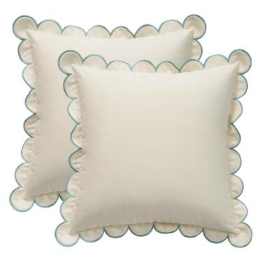 Imagem de MONDAY MOOSE Capas de almofada decorativas, conjunto de 2 designs de borda redonda recortada de veludo macio, misture e combine para decoração de casa, almofadas não incluídas (branco/azul claro, 51 x