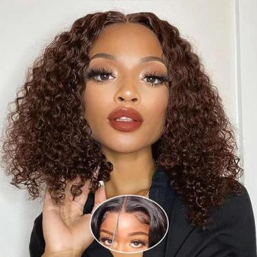 Imagem de Peruca Kerberey Bob Human Hair 5x5 HD Lace Curly 25 cm Chocolate