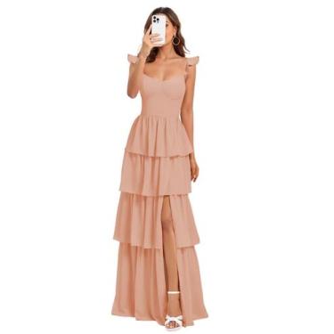 Imagem de Vestido de formatura Dessiny Plus Size Dusty Rose Chiffon 2025 com dec