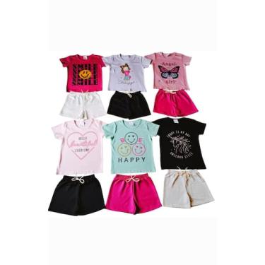 Imagem de kit 12 Peças de Roupas Infantil Feminina 6 Camisetas e 6 Bermudas - Se