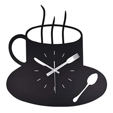 Imagem de WYUYIWH Relógio de parede quarto em forma de xícara de café, relógio de parede moderno de metal mudo para sala de estar, cozinha, quarto, relógios de parede para sala de estar (preto 3838 cm)