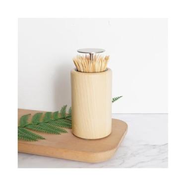 Imagem de WOTZOV Dispensador de palitos de dentes, suporte de palitos de dentes, caixa de madeira maciça para casa, prensa automática, barril para palitos de dentes, palitos de dentes para aperitivos, 1