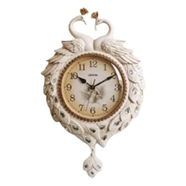 Imagem de WYUYIWH Relógio de parede clássico familiar design pavão relógios de arte silenciosos operados por bateria grande relógio de parede decorativo de quartzo com pêndulo para pendurar na parede (B 43 x 74