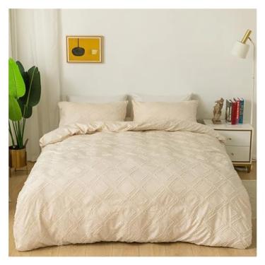 Imagem de Conjunto de cama com 3 peças de flores de corte geométrico Queen King Size conjunto de capa de edredom para casa lisa capa de edredom casal solteiro fronhas (bege 260 x 230 cm)