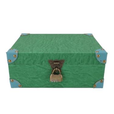 Imagem de Luqeeg Baú de Tesouro de Couro e Madeira, Caixa de Armazenamento de Joias Vintage, Caixa de Joias Decorativa Quadrada de Madeira Feita à Mão com Trava para Pentes Colares Anéis (Verde Tamanho M)