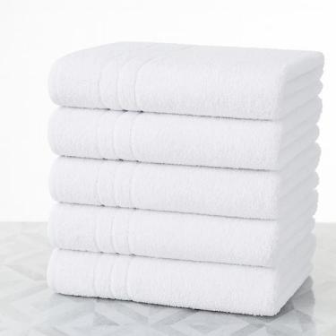 Imagem de Kit 5 Toalhas de Banho Brancas Hotel 100 Algodão 400g Felpuda Macia - 