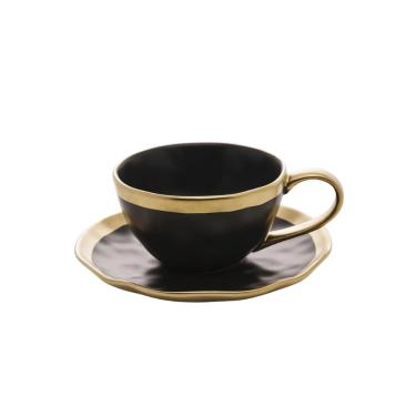 Imagem de Xícara Para Café Com Pires Em Porcelana Dubai 90ml Wolff Preto e Dourado