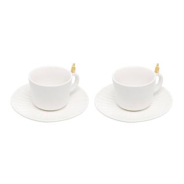 Imagem de Cj 2 Xícaras P/Chá C/Pires de Cerâmica Colibri Branco 170ml Wolff