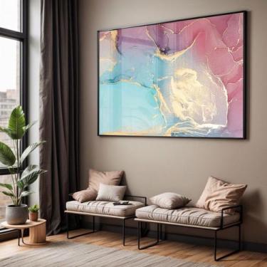 Imagem de Quadro com Moldura e Acrilico Cristal Vidro Sala Quarto Abstrato Azul 