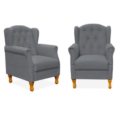 Imagem de Kit 02 Poltronas Decorativas Para Sala de Estar Yara P02 Corino Cinza - Lyam Decor