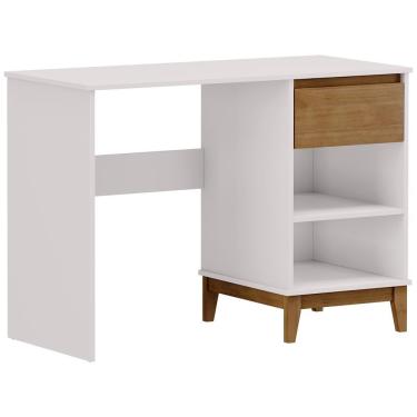 Imagem de Mesa Para Escritório Escrivaninha Home Office 1 Gaveta Cintra F06 Off White Freijó - Lyam Decor