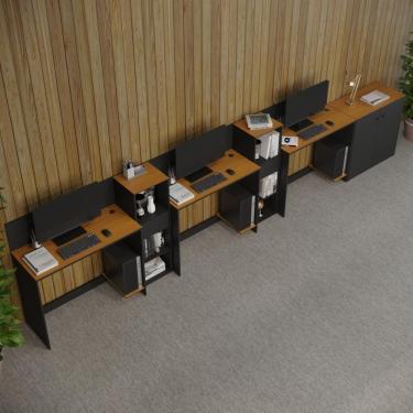 Imagem de Conjunto De Escritório Tech 2 Livreiro 1 Buffet E 3 Mesas 90 - Preto E Cedro Preto E Cedro