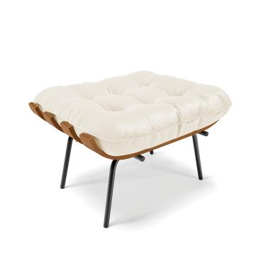 Imagem de Puff Costela Corino Bege Base Metálica Preto - D'Rossi