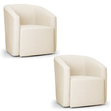 Imagem de Poltrona Decorativa Base Giratória Kit 2 Stella Max Linho Bege D03 - D'Rossi