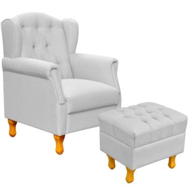 Imagem de Poltrona de Amamentação Yara P02 com Puff Paris Luis Xv L02 Linho Cinza - Lyam Decor